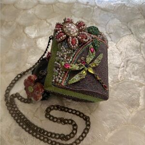 Mary Francis Beaded Bag Purse with Floral and Dragonfly chain strap Vintage